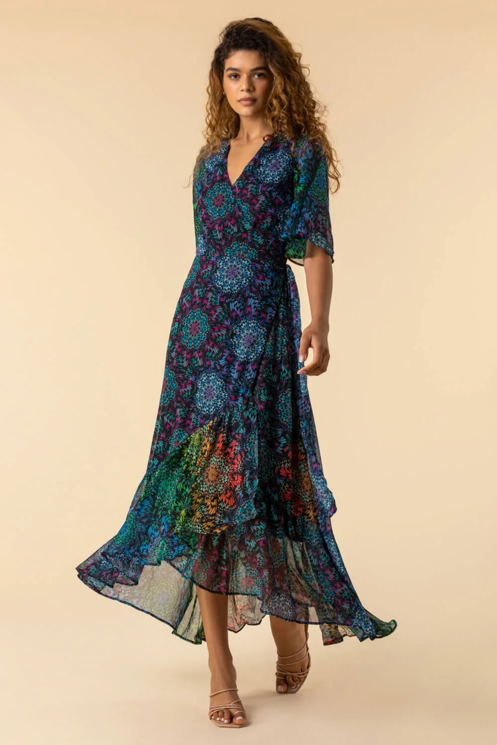 Roman Multi Abstract Print Maxi Wrap Dress - 10 Image 4