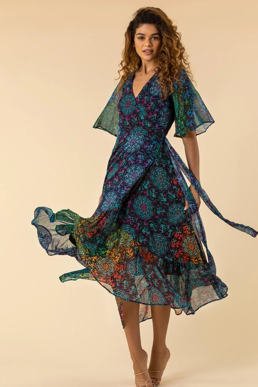 Roman Multi Abstract Print Maxi Wrap Dress - 10 Image 2