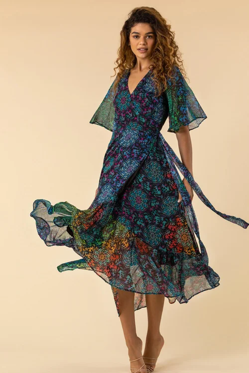 Roman Multi Abstract Print Maxi Wrap Dress - 10 Image 2