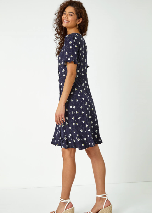 Roman Navy Floral Jersey Stretch Tea Dress - 10 Image 3