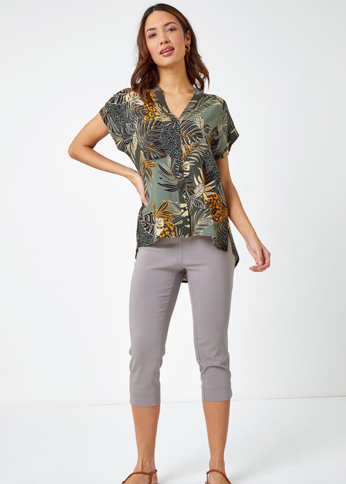 Roman Green Leaf Print Relaxed Shirt - 6 Image 4