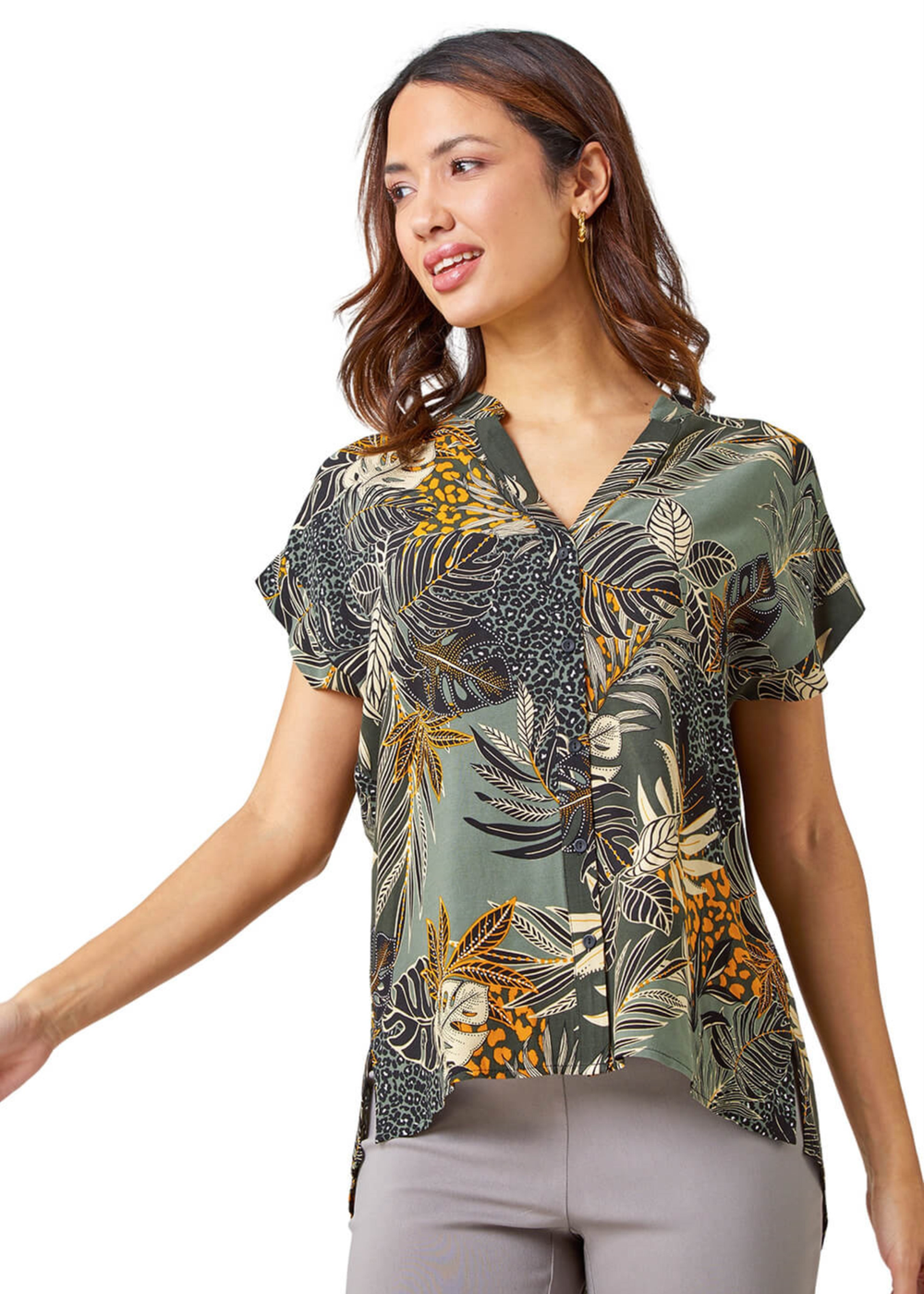 Roman Green Leaf Print Relaxed Shirt - 6 Image 1