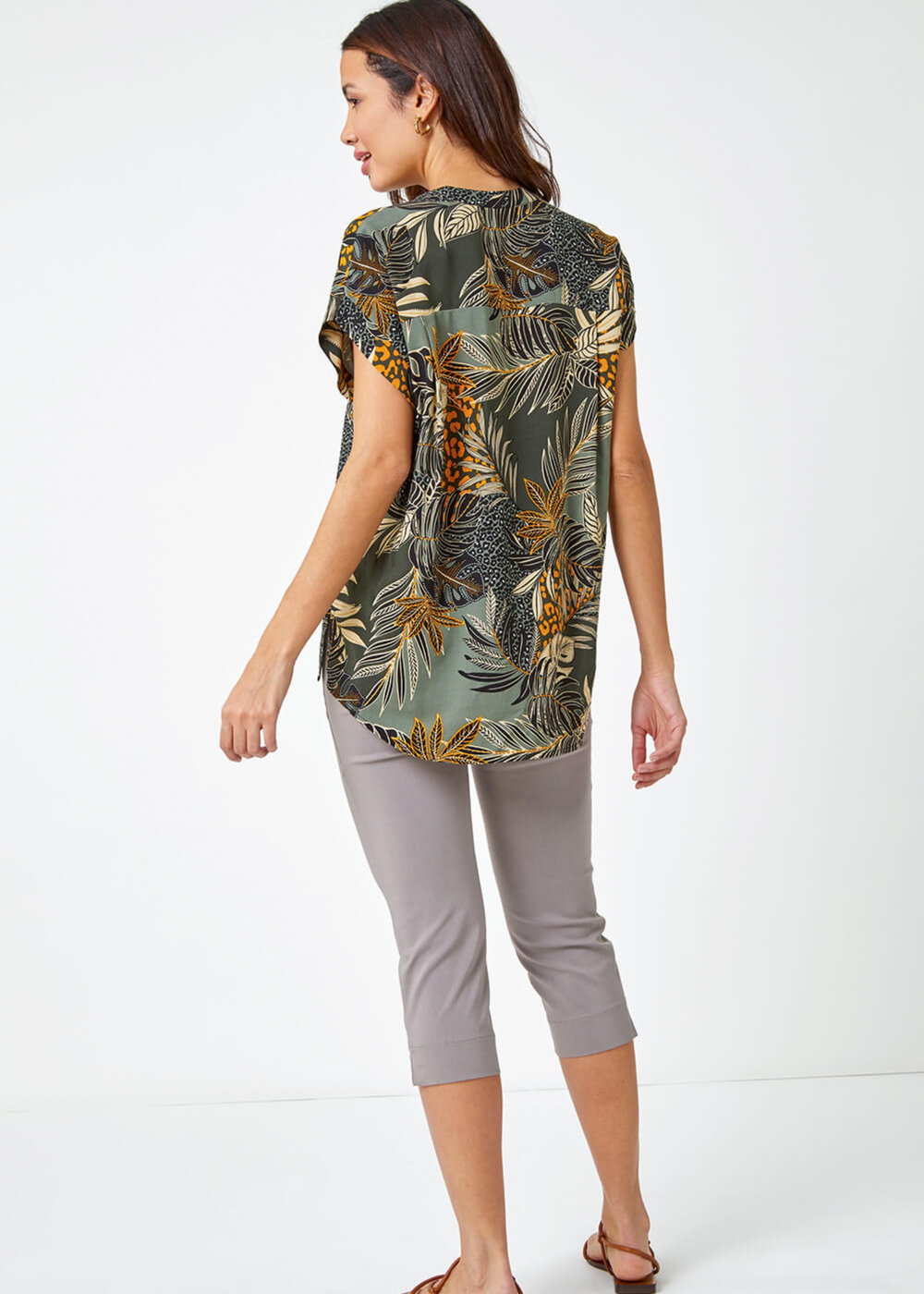 Roman Green Leaf Print Relaxed Shirt - 6 Image 3