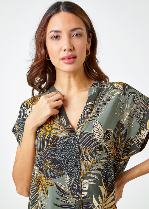 Roman Green Leaf Print Relaxed Shirt - 6 Image 2
