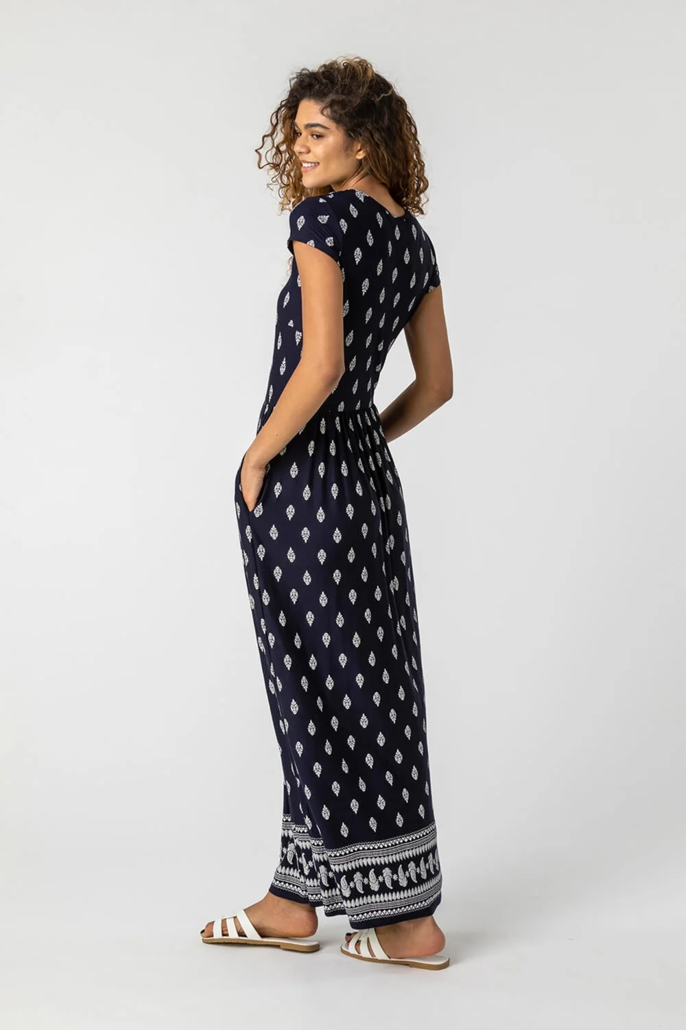 Roman Navy Paisley Border Print Stretch Maxi Dress - 10 Image 2