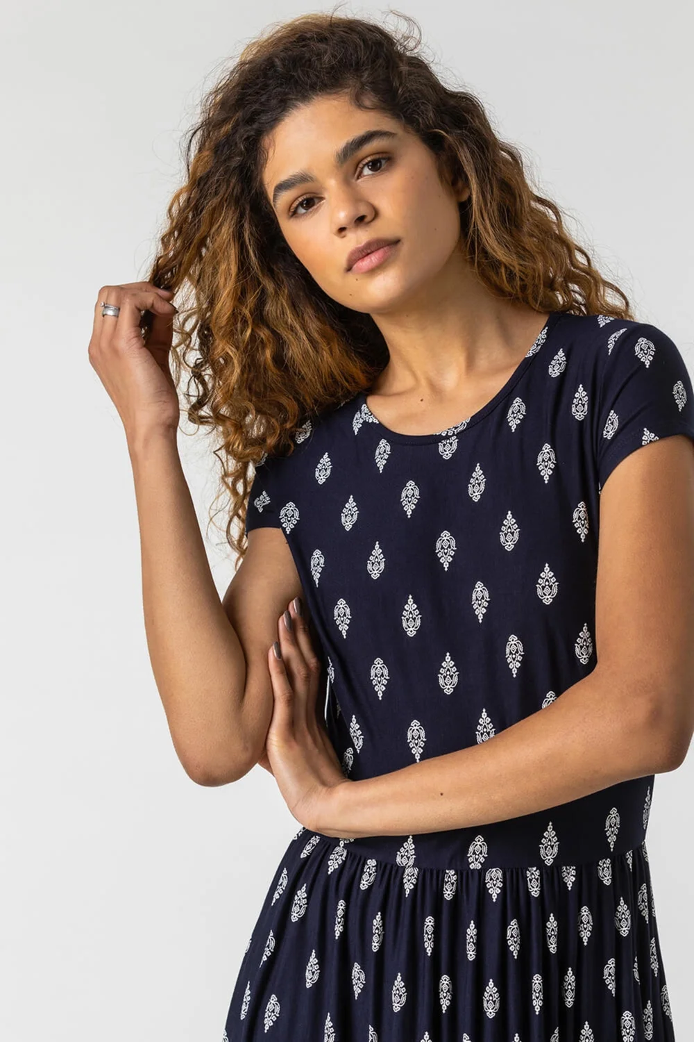 Roman Navy Paisley Border Print Stretch Maxi Dress - 10 Image 4