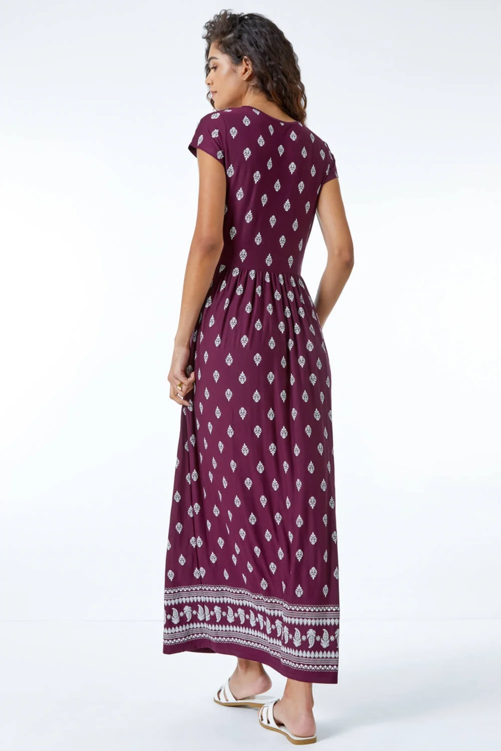 Roman Wine Paisley Border Print Stretch Maxi Dress - 10 Image 3