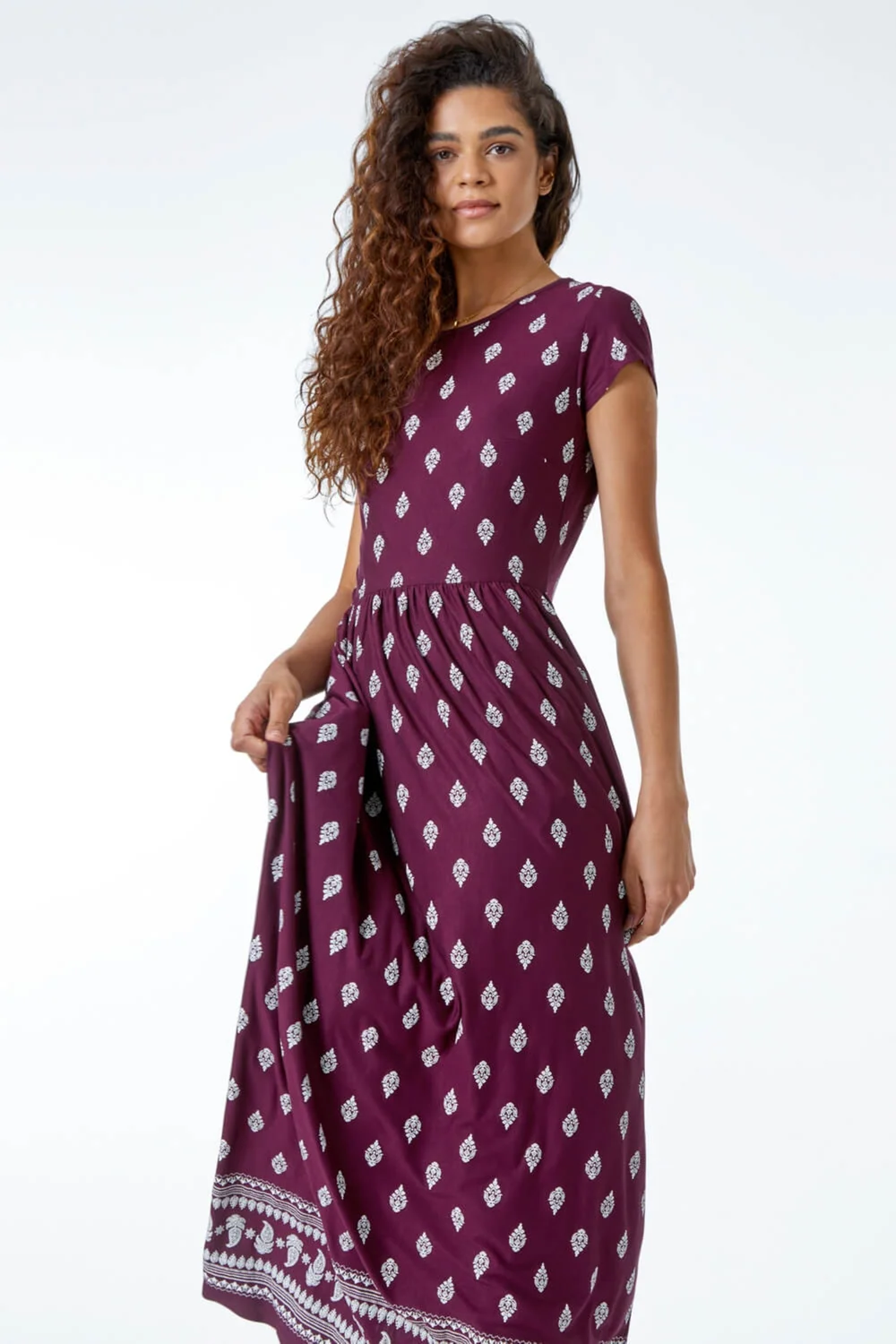 Roman Wine Paisley Border Print Stretch Maxi Dress - 10 Image 2