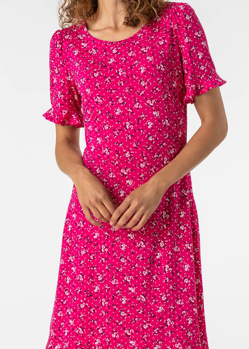 Roman Fuchsia Floral Print Fluted Hem Shift Dress - 10 Image 4