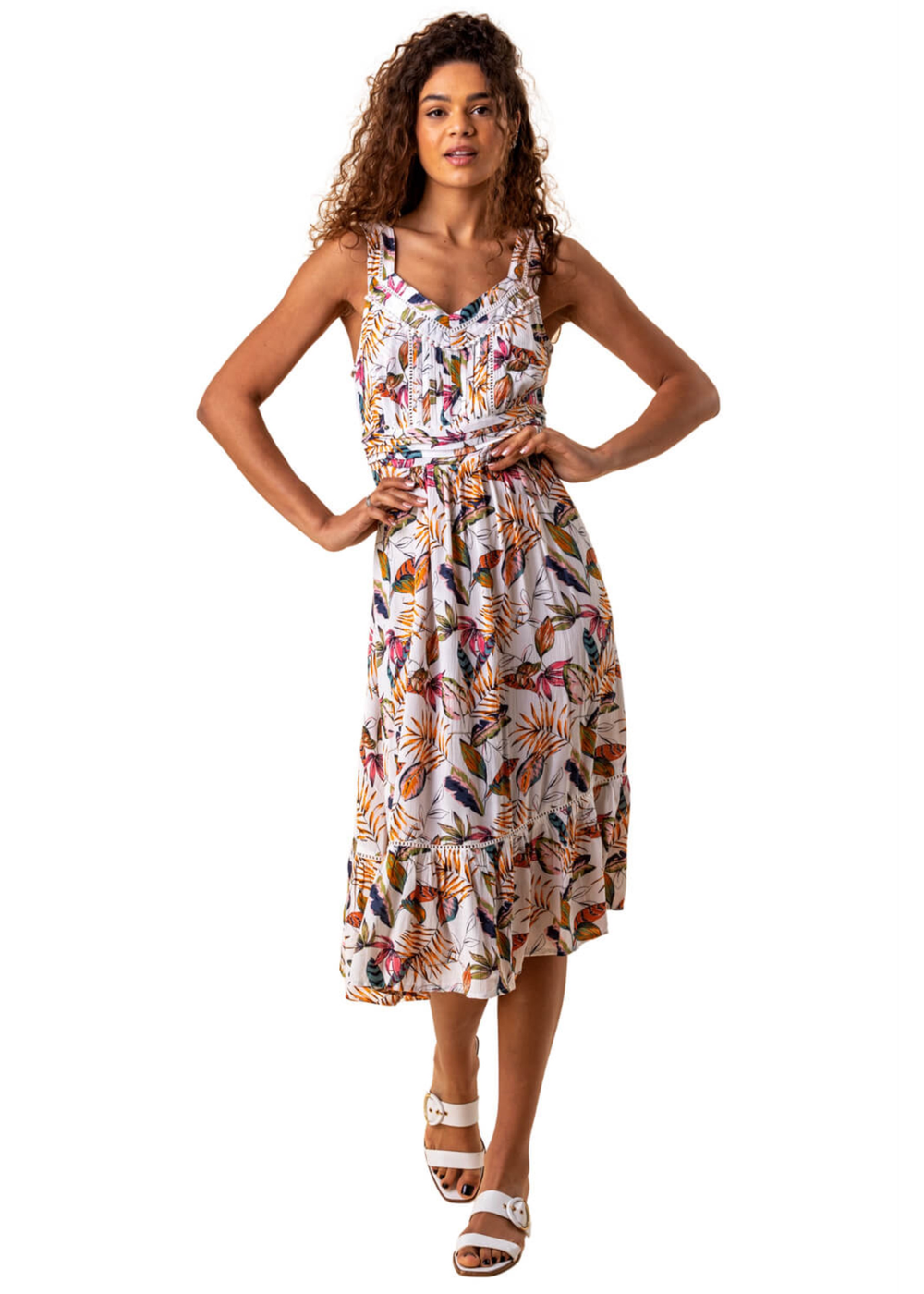 Roman Orange Leaf Print Midi Length Sun Dress - 6 Image 1