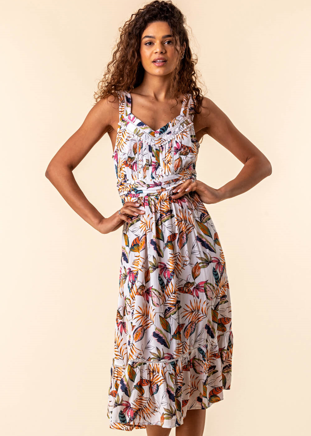 Roman Orange Leaf Print Midi Length Sun Dress - 6 Image 2
