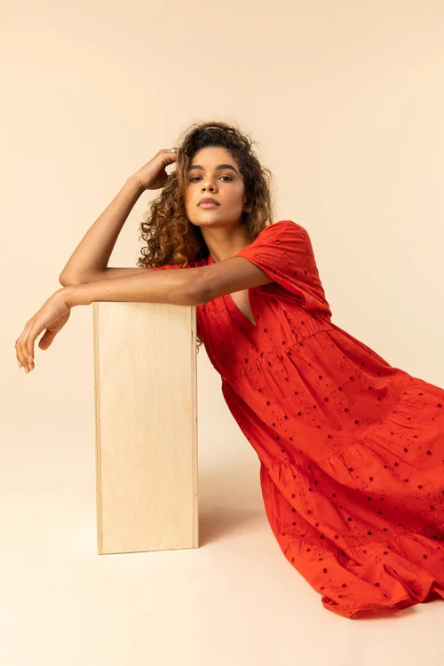 Roman Red Broderie Tiered Smock Skater Dress - 6 Image 2