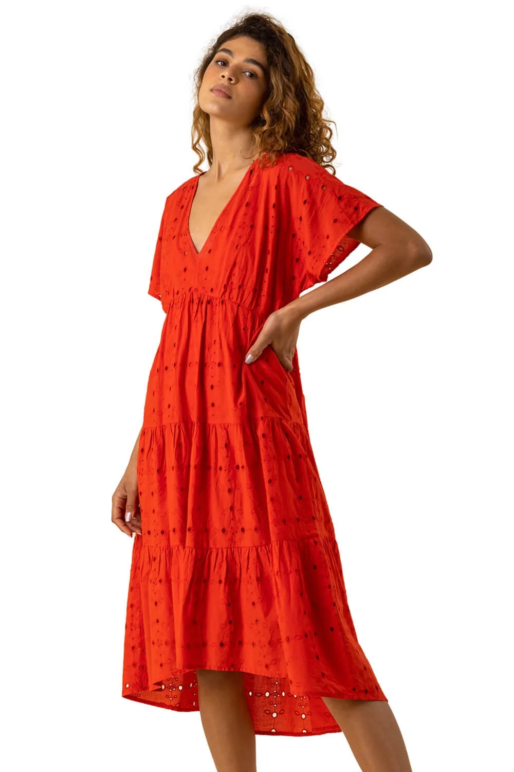 Roman Red Broderie Tiered Smock Skater Dress - 6 Image 1