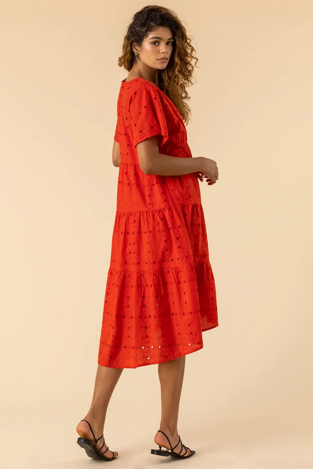 Roman Red Broderie Tiered Smock Skater Dress - 6 Image 3