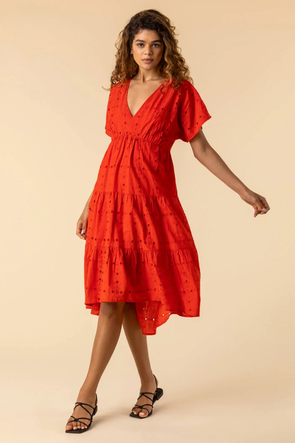 Roman Red Broderie Tiered Smock Skater Dress - 6 Image 4
