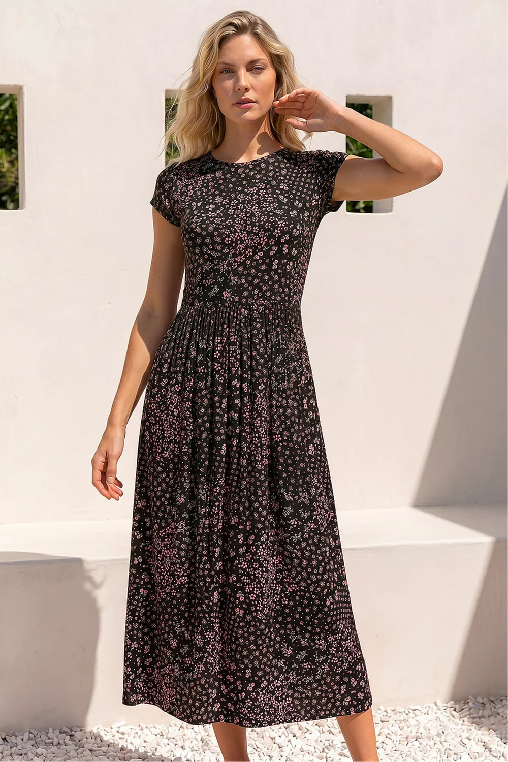 Roman Black Patchwork Floral Stretch Jersey Dress - 10 Image 1