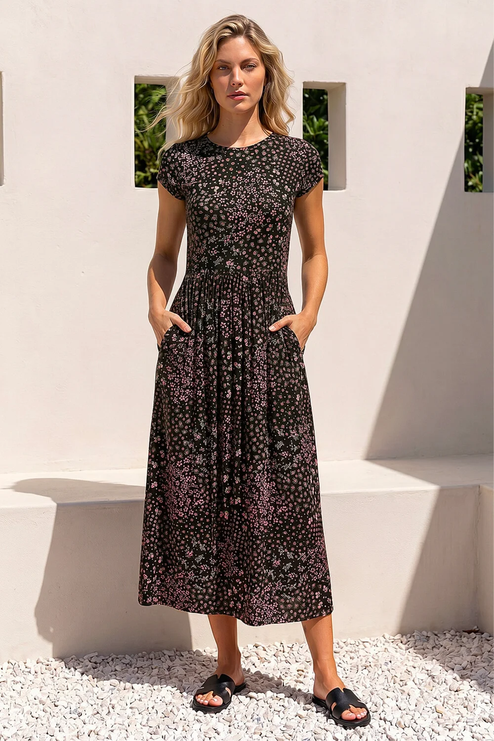 Roman Black Patchwork Floral Stretch Jersey Dress - 10 Image 2