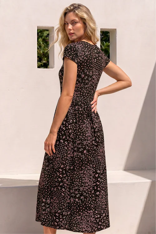 Roman Black Patchwork Floral Stretch Jersey Dress - 10 Image 3