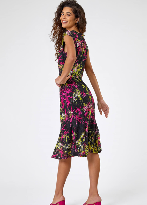 Roman Black Tropical Print Fluted Lace Dress - 6 Image 2