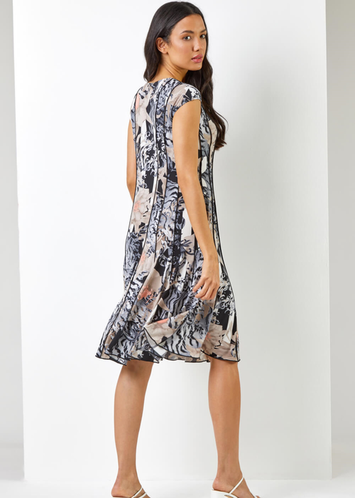 Roman Black Abstract Floral Print Panel Dress - 6 Image 2
