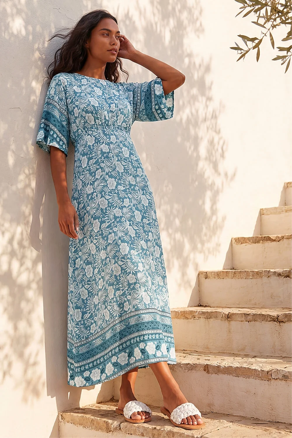 light blue floral midi dress Provence Bloom Tiered and effortlessly flattering Francine Lace Midi Dress -