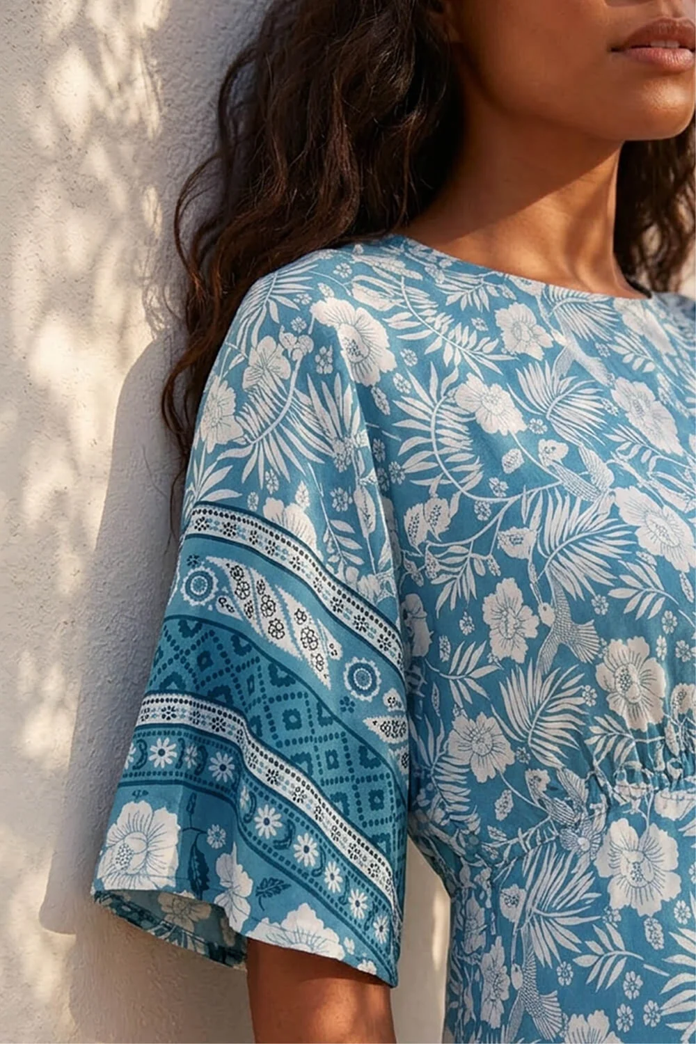 Roman Light Blue Floral Border Print Midi Dress - 6 Image 4