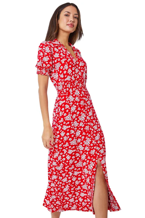 Roman Red Ditsy Floral Print Fit & Flare Dress - 6 Image 1