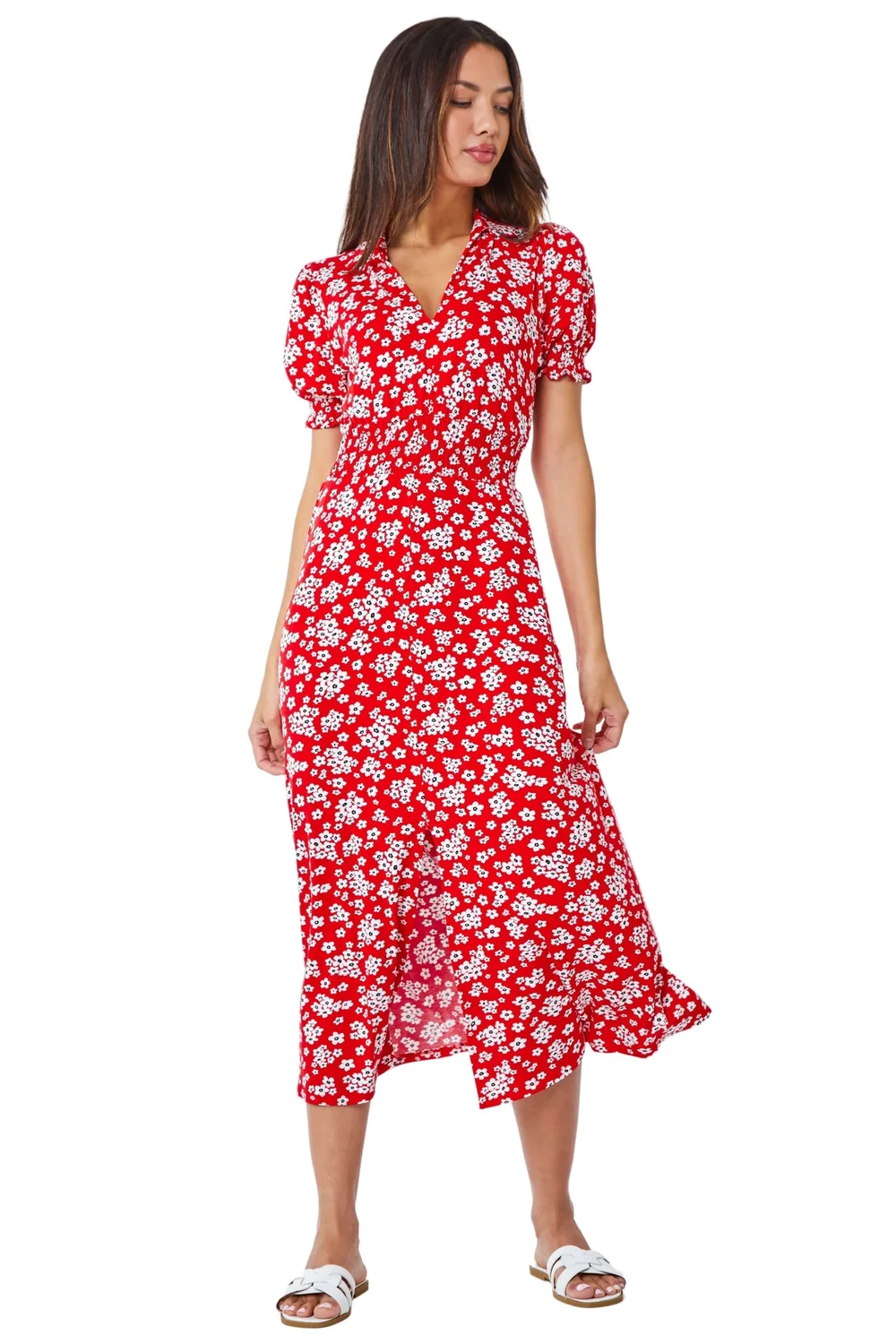 Roman Red Ditsy Floral Print Fit & Flare Dress - 6 Image 2