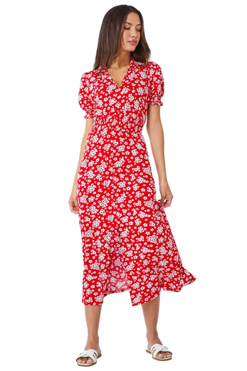 Roman Red Ditsy Floral Print Fit & Flare Dress - 6 Image 2