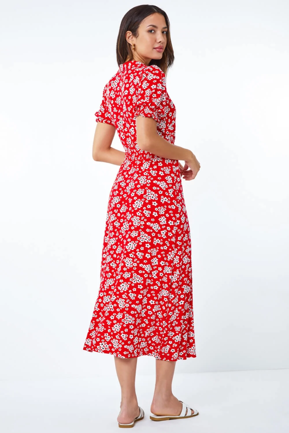 Roman Red Ditsy Floral Print Fit & Flare Dress - 6 Image 3
