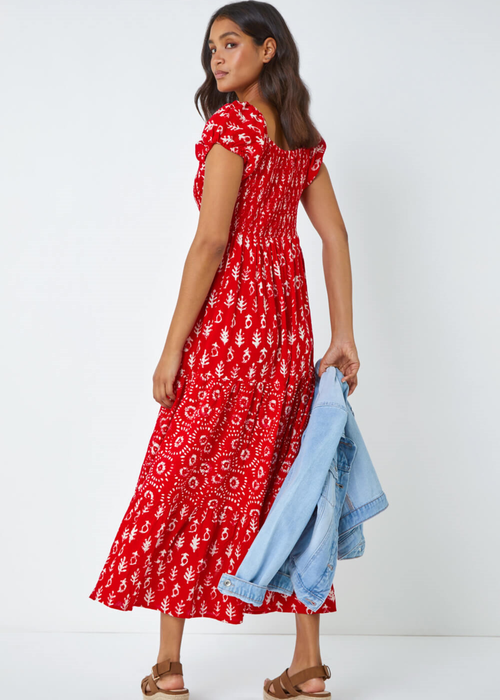 Roman Red Boho Print Tiered Maxi Dress - 6 Image 4