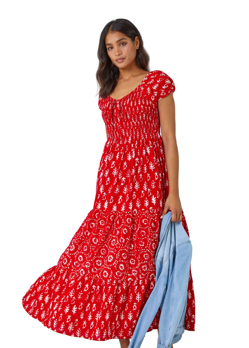Roman Red Boho Print Tiered Maxi Dress - 6 Image 1