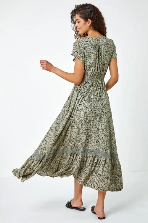 Roman Khaki Scribble Print Button Down Maxi Dress - 6 Image 3