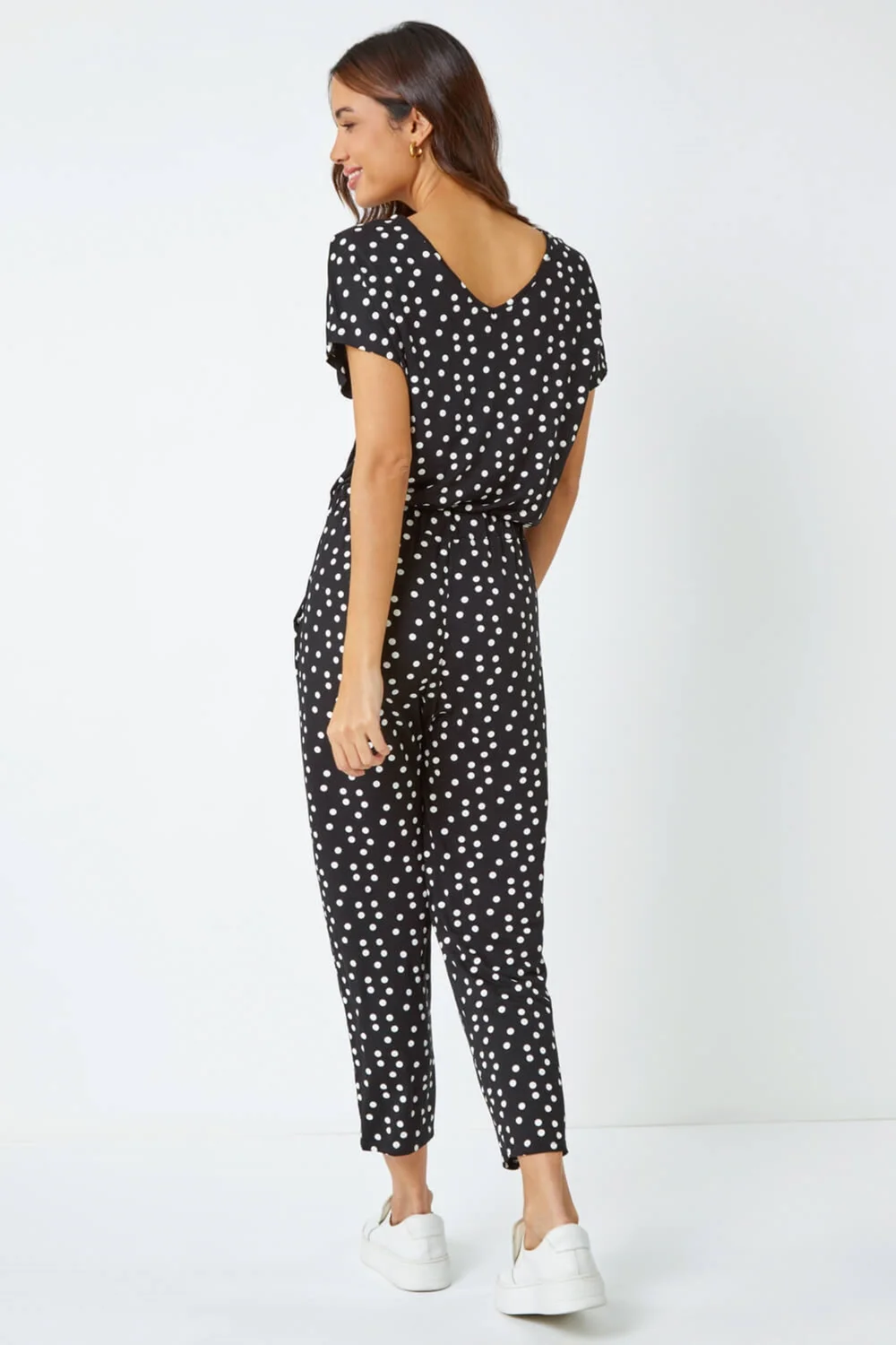 Roman Black Polka Dot Print Stretch Jumpsuit - Size 6 Image 4
