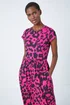 Roman Fuchsia Abstract Print Gathered Skirt Midi Dress - 6 Image 4