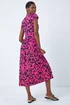 Roman Fuchsia Abstract Print Gathered Skirt Midi Dress - 6 Image 3