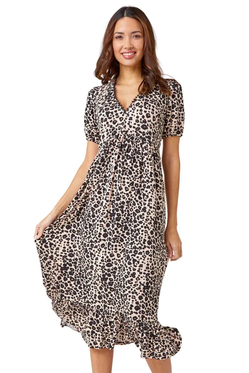 Roman Black Leopard Print Lace Trim Midi Dress - 6 Image 1