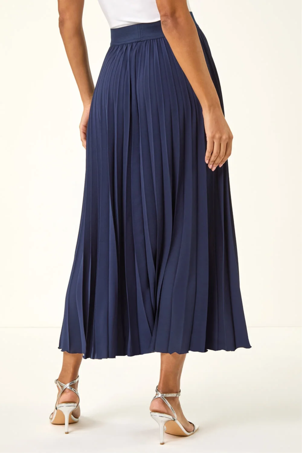 Roman Navy Pleated Elastic Waist Maxi Skirt - 22 Image 4