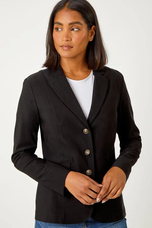 Roman Black Button Detail Stretch Blazer - 6 Image 4
