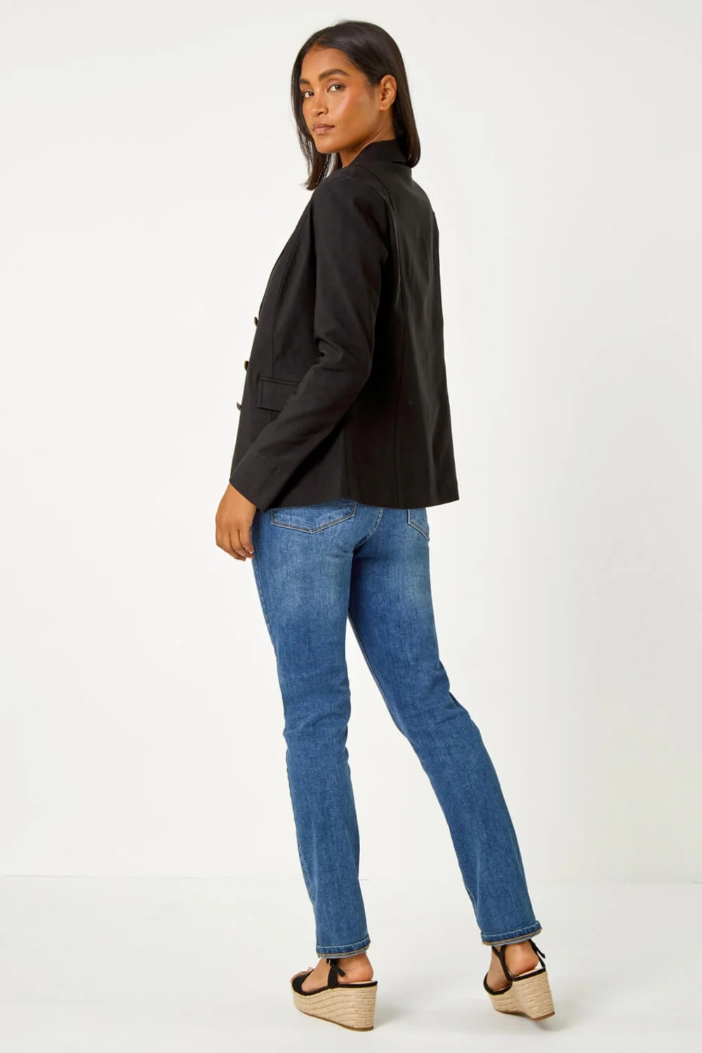 Roman Black Button Detail Stretch Blazer - 6 Image 3
