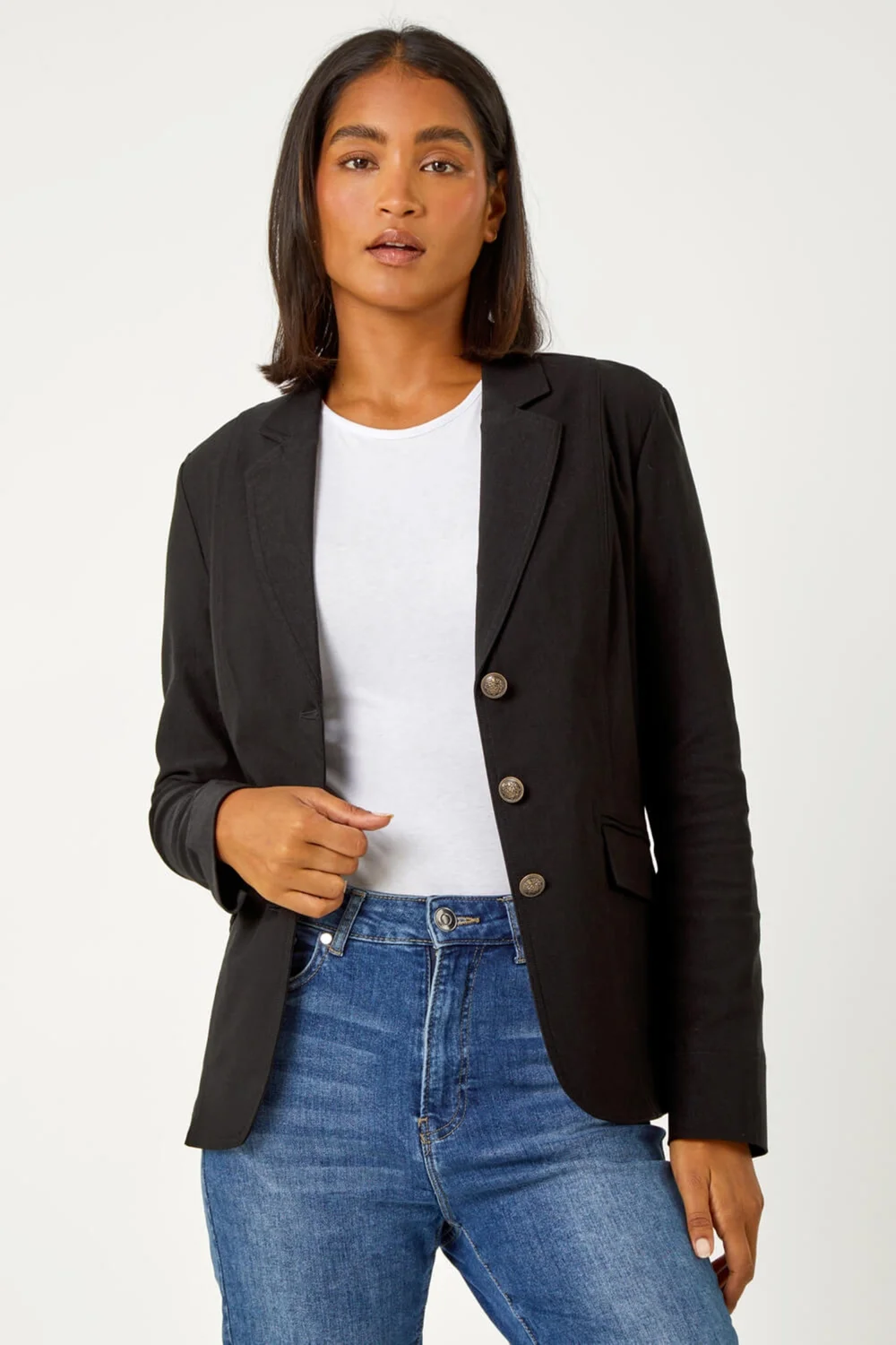 Roman Black Button Detail Stretch Blazer - 6 Image 1