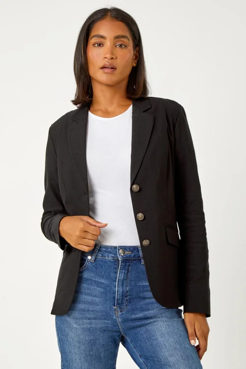 Roman Black Button Detail Stretch Blazer - 6 Image 1