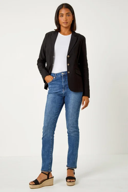 Roman Black Button Detail Stretch Blazer - 6 Image 2