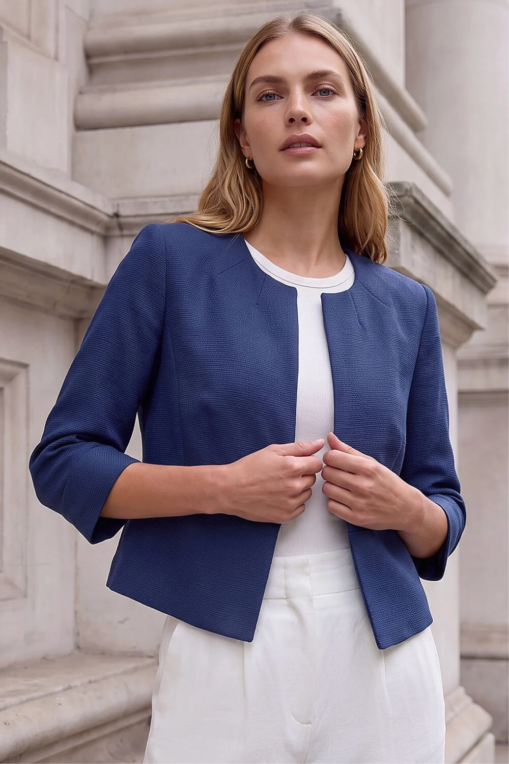 Roman Navy 3/4 Sleeve Tailored Jacquard Jacket - 12 Image 1