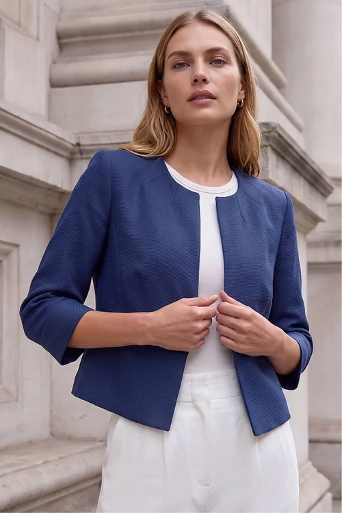 Roman Navy 3/4 Sleeve Tailored Jacquard Jacket - 12 Image 1