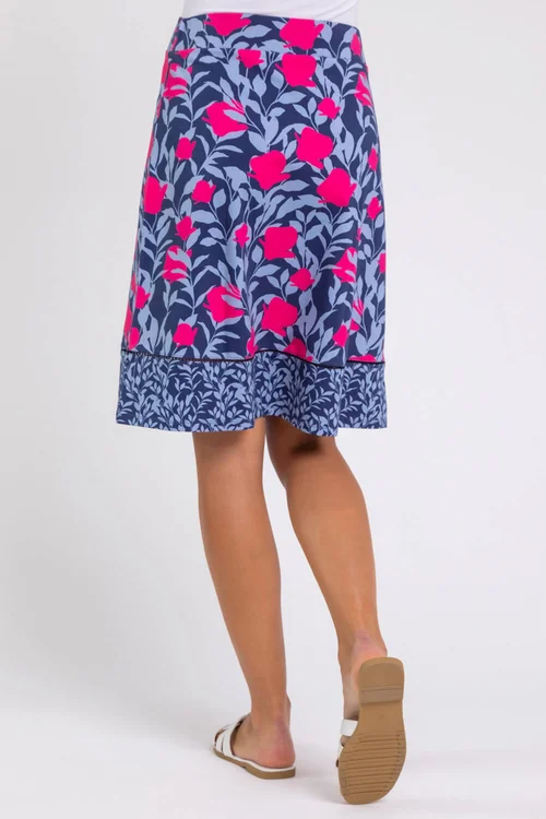 Roman Blue A Line Floral Print Elastic Waist Skirt - Size 14 Image 2