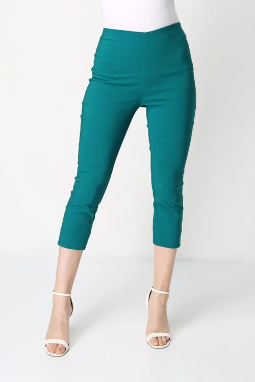 Roman Jade Green Cropped Stretch Trouser Capri Summer Leggings 3/4 Pedal Pushers - 12 Image 2