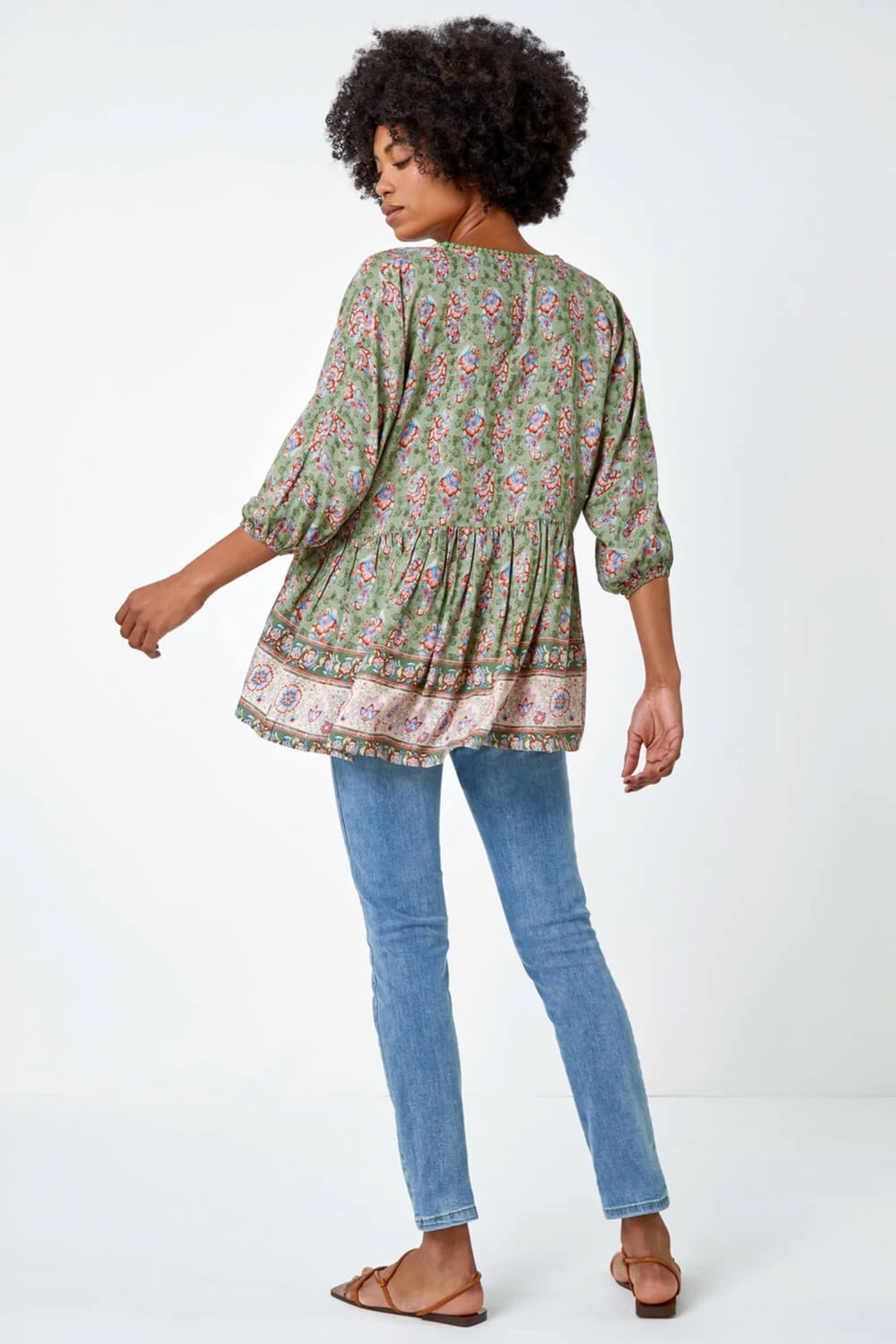 Roman Khaki Floral Border Print Overshirt - Size 12 Image 4