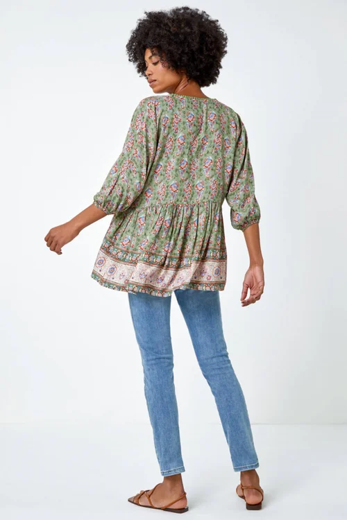 Roman Khaki Floral Border Print Overshirt - Size 12 Image 4