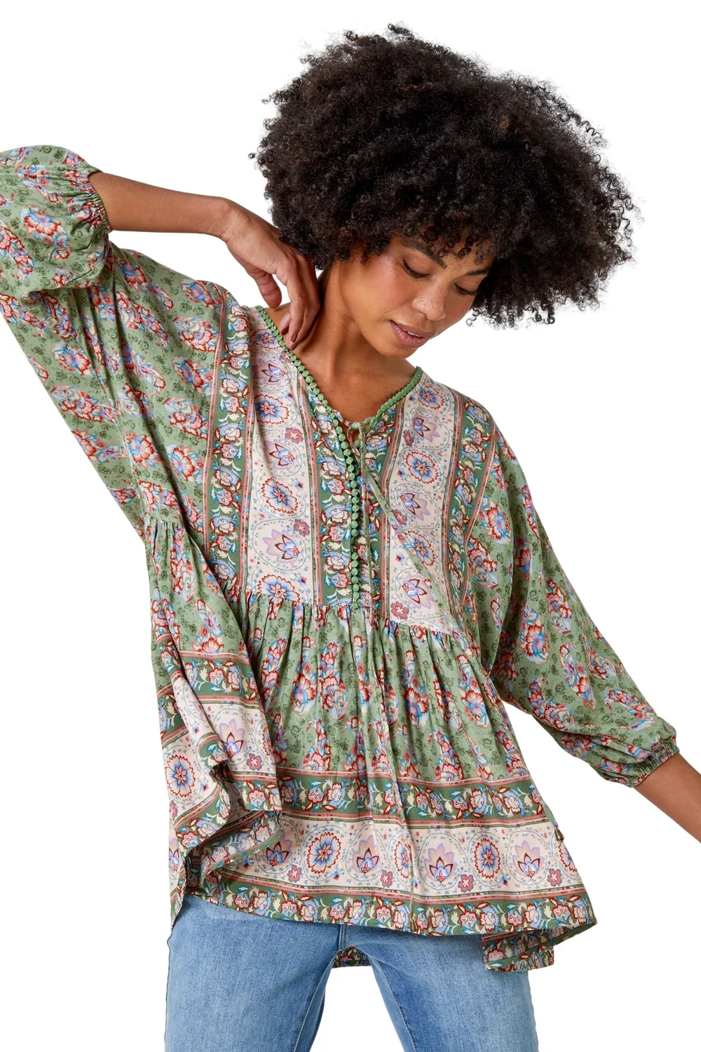 Roman Khaki Floral Border Print Overshirt - Size 12 Image 1